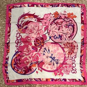 Floral Pink and Purple Satin Scarf